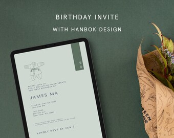 Hanbok 1st Birthday Invitation: Doljabi, Printable Template