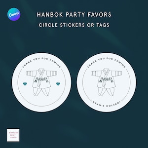 Hanbok Baby Boy Part Favor Tags, Korean Birthday Sticker, Dohl, Baekil Boy Birthday party