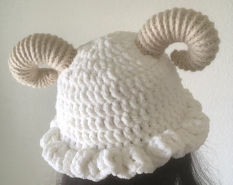 Fluffy Crochet Ram Bucket Hat