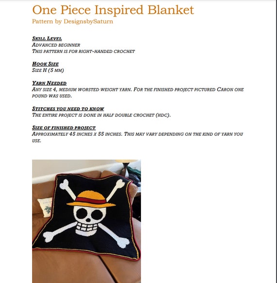 One Piece Anime Inspired Crochet Blanket pattern Only 