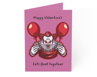 Valentine's Card, Pennywise IT Greeting Card, Let's Float Together, Horror Movie Lover Gift, Creepy Clown Birthday Card, Red Balloons, Scary