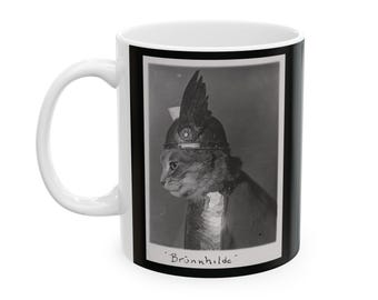 Brunnhilde Valkyrie Cat Mug  Vintage Viking Cat Ceramic Cup  Witchy Norse Home Décor