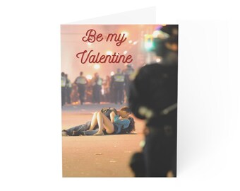 Greeting Cards, Couple Kissing in Riot Valentine's Day Card, Love Card, Molotov Fire Design, Set of 10 Cards, Romantic Stationery, Unique