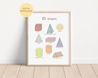 Impresión educativa de formas 3D, decoración de arcoíris para sala de juegos, arte mural para el aula, hogar y escuela, póster Montessori imprimible, descarga digital