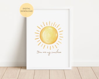 Lámina artística "Mi sol", guardería amarilla, póster colorido, imprimible "Eres mi sol", arte infantil para dormitorio infantil, descarga digital