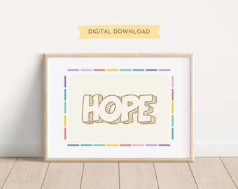 Impresión de esperanza, imprimible colorido para guardería, lindo arte para la sala de juegos de la habitación de los niños, descarga digital