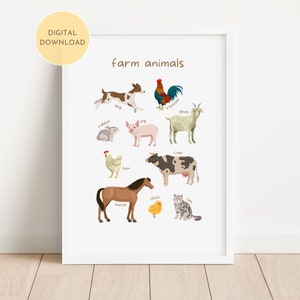 Farm Animals Educational Print, Nursery learning poster, Toddler Playroom Decor, Classroom Home School Wall Art, DIGITAL DOWNLOAD