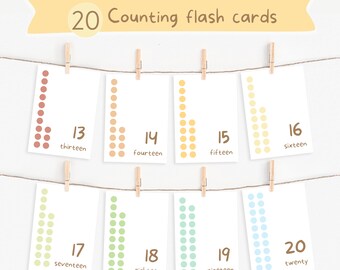 20 tarjetas didácticas de conteo, números, herramientas de aprendizaje para niños pequeños y niños, impresiones de tarjetas didácticas para educación en el aula en casa, descarga digital