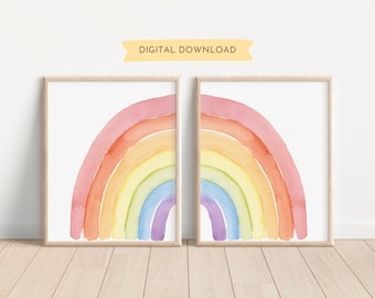 Juego de 2: Láminas de arcoíris, guardería colorida, arte para habitación de niñas, lámina Montessori, bonita habitación infantil bohemia, póster de arcoíris, descarga digital.