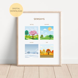 Seizoenen educatieve print, Rainbow Learning speelkamer seizoenen grafiek, peuter klas Home School kunst aan de muur, digitale DOWNLOAD