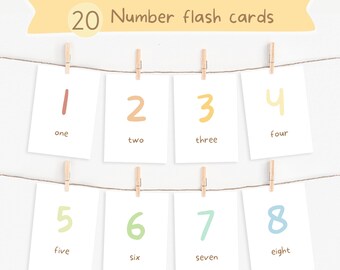 20 Numbers Flash Cards, Toddler + Kids Learning Tools + Prints, Homeschool Classroom Education Flashcard prints, Counting, DIGITAL DOWNLOAD