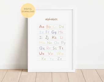 Alphabet Educational Print, Rainbow Learning Playroom Decor, Classroom Home School Wall Art, Montessori Printable, DIGITAL DOWNLOAD