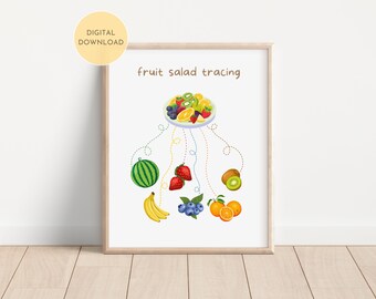 Impresión de Ensalada de Frutas, Actividad de Aprendizaje, Página de Juego Educativa, Actividad de Arte Imprimible para el Aula, Hogar, Escuela, DESCARGA DIGITAL
