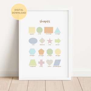 Shapes Educational Print, Rainbow Learning Playroom Decor, Classroom Home School Wall Art, Montessori Printable Poster, DIGITAL DOWNLOAD