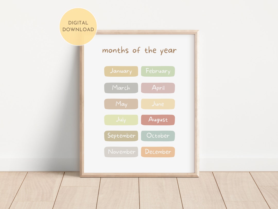 Months of the Year Educational Print, Playroom Learning Decor ...
