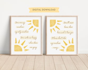 2 láminas de My Sunshine Song, arte infantil amarillo, póster colorido, imprimible "You Are My Sunshine", habitación infantil, descarga digital