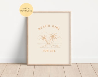 Lámina "Chica de Playa para Siempre", Habitación Costera para Niñas, Decoración Artística Playera, Póster de Pared en Tonos Melocotón, Dormitorio Infantil Neutral, DESCARGA DIGITAL