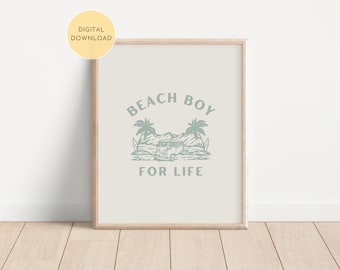 Lámina "Playa para toda la vida", habitación infantil costera, decoración playera, póster de pared para niños en tonos neutros, dormitorio infantil, descarga digital