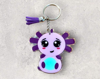 Axolotl Keychain Charm with Tassel, 3 inch, Cute Animal Keychain, Dogfish Accessory, Gift for Her, Nerdy Chic, Gamer Girl, Cartoon
