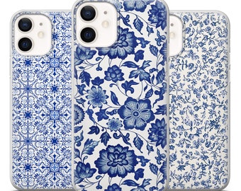 Blaue Keramik Handyhülle Blue Folk Hülle für iPhone 14 13 12 11 X 8 Samsung A14 S23 A73 A53 Huawei P40 P50 Pixel 7 6 6 Pro OnePlus 9