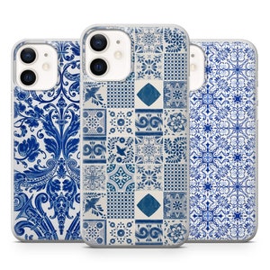 Blue Ceramic Phone Case Art Cover for iPhone 14 13 12 11 X 8 Samsung A14 S23 A73 A53 Huawei P40 P50 Pixel 8 7 6 6 Pro OnePlus 9