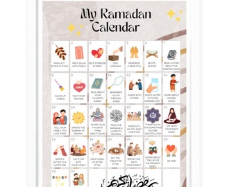DPKOW Ramadan Calendar for Kids Ramadan Gifts Games, 2023 Ramadan Calendar Poster for Muslim Eid Advent Calendar, Countdown for Eid al-Fitr Ramadan Decorations, with 30 Stars Stickers (Different