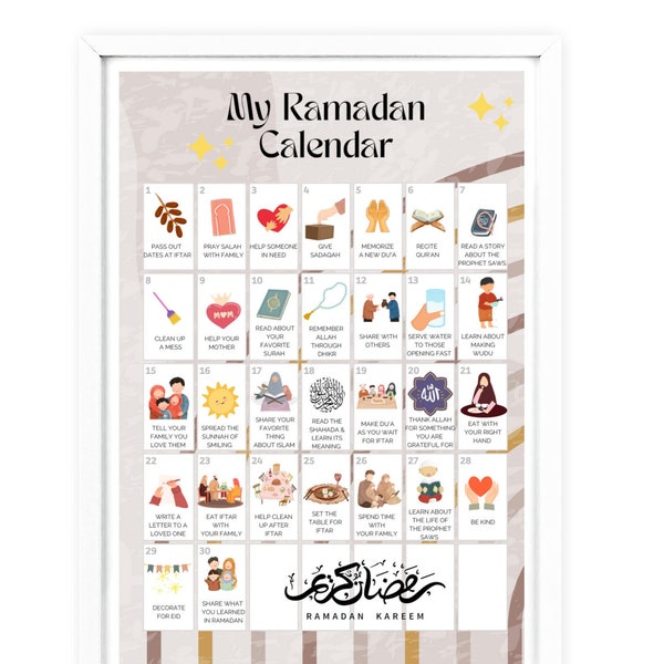 Ramadan stampabile per bambini / Calendario Ramadan per bambini / Download digitale per bambini Attività quotidiana del Ramadan, Regalo per Eid, Azioni in Ramadan