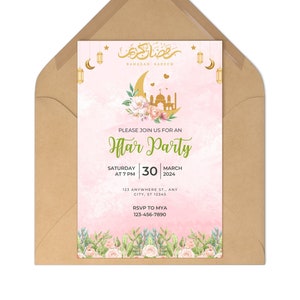 Iftar Party Invitation | Digital Virtual | Ramadan Kareem | Muslim Invite | Roza, Dinner, Suhoor, Fast, Fasting, Islamic Floral Personalized