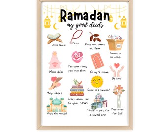 Ramadán imprimible para niños / Cartel de escrituras de Ramadán para niños / Descarga digital para niños pequeños Actividad de Ramadán / Regalo para Eid / Desafío de 30 días