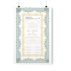 Nikkah Contract | Nikkah Nama | Personalized | Marriage Certificate | Islamic Calligraphy, Wedding Gift | Customized Shaadi Dulhan | Arabic