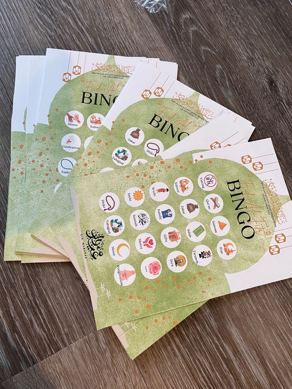 Ramadan Bingo Game Set - 18 Eid Mubarak Cards & Markers, Family Party Game, Made In USA