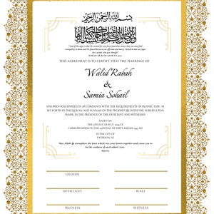 Luxury Nikkah Contract | Nikkah Nama | Personalized | Marriage Certificate | Islamic Calligraphy, Wedding Katb Kitab | Shaadi Dulhan Arabic
