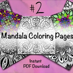 Mandala Coloring Pages #2 - 5 Adult Hand-drawn Coloring Pages - Instant PDF Download - Printable - Zentangle - Relaxation