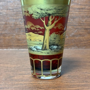 Vintage Bohemian Czech Ruby Red Flashed and Guilded Tumbler