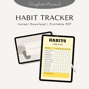NEW 2025 Printable & Digital Habit Tracker |Customizable  Monthly Planner for Productivity, Goal Setting, Routines | Minimalist PDF Download