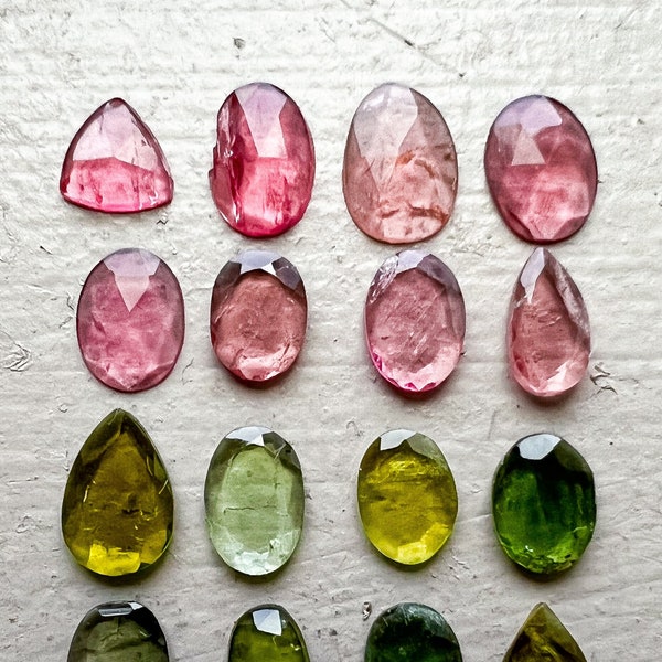 Rose Cut Tourmaline Lot - Tourmaline Slices - Bicolor Tourmaline - Natural Tourmaline - Pink Tourmaline - Green Tourmaline - Loose Gemstones