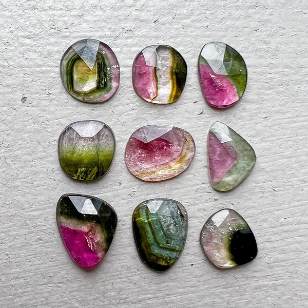 Raw Watermelon Tourmaline - Watermelon Tourmaline - Bi Color Tourmaline Rose Cut - Bi Color Tourmaline - Loose Gemstones