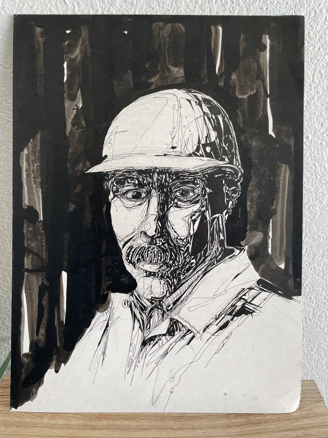 Vintage Black and White Drawing of Man Wall Decor Signed Creek Etsy