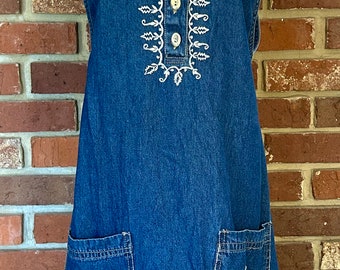 Vintage New Old Stock 90s/Y2K Speed Limit  Boho Embroidered Denim Jean Jumper Dress