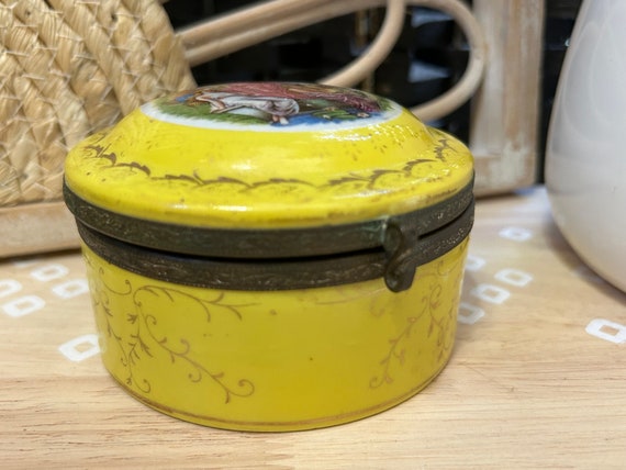 Yellow Hand Painted Goddess Trinket Box Marked Ja… - image 2