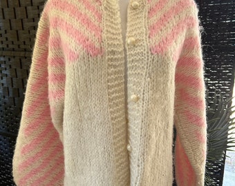 Vintage Pink And White Confezioni Di Lusso Pink And White Oversized Cardigan