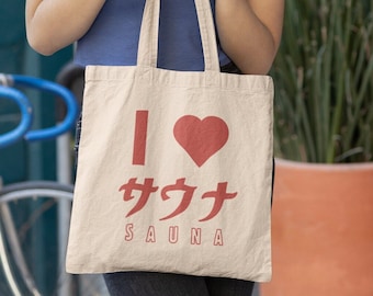 I Love Sauna Tote Bag Japanese Aesthetic Tote Bag reusable bag Gift for Sauna lovers