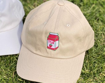 Strawberry Milk Embroidered Dad Hat: Kawaii Japanese Baseball Cap