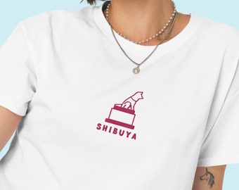 Shibuya Hachiko Embroidered Cropped T-shirt Tokyo crop top Akita dog t-shirt Y2K fashion