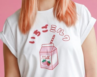 Strawberry Milk T-shirt Kawaii shirt Ichigo Milk Tee Harajuku Kleding