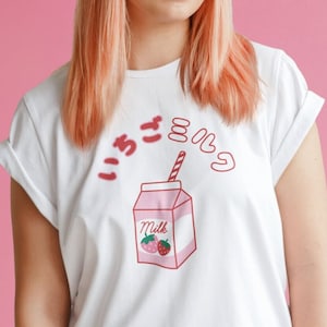 Strawberry Milk T-shirt Kawaii shirt Ichigo Milk Tee Harajuku Clothing