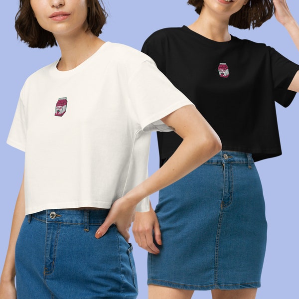 Strawberry Milk Embroidered Cropped T-shirt Ichigo Milk crop top Kawaii t-shirt Y2K fashion