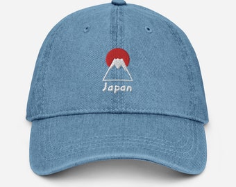 Mt. Fuji Denim Dad Hat: Embroidered Japan Baseball Cap