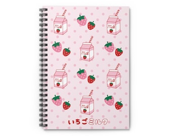 Strawberry Milk Spiral Notebook: Kawaii Stationery