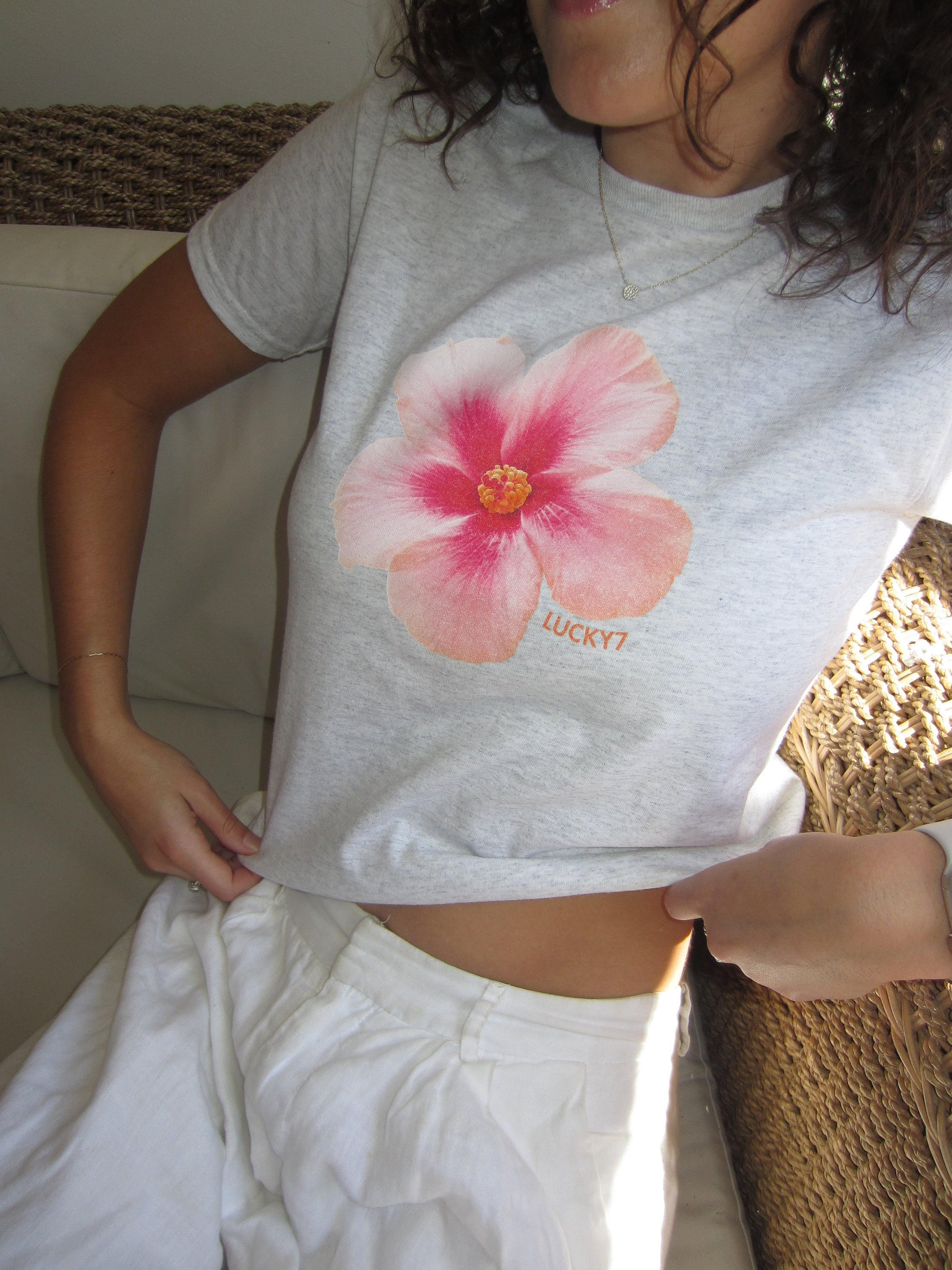 Women's Hawaiian Off-Shoulder Muumuu Top - Pink Hibiscus Vine Print Rayon Blouse